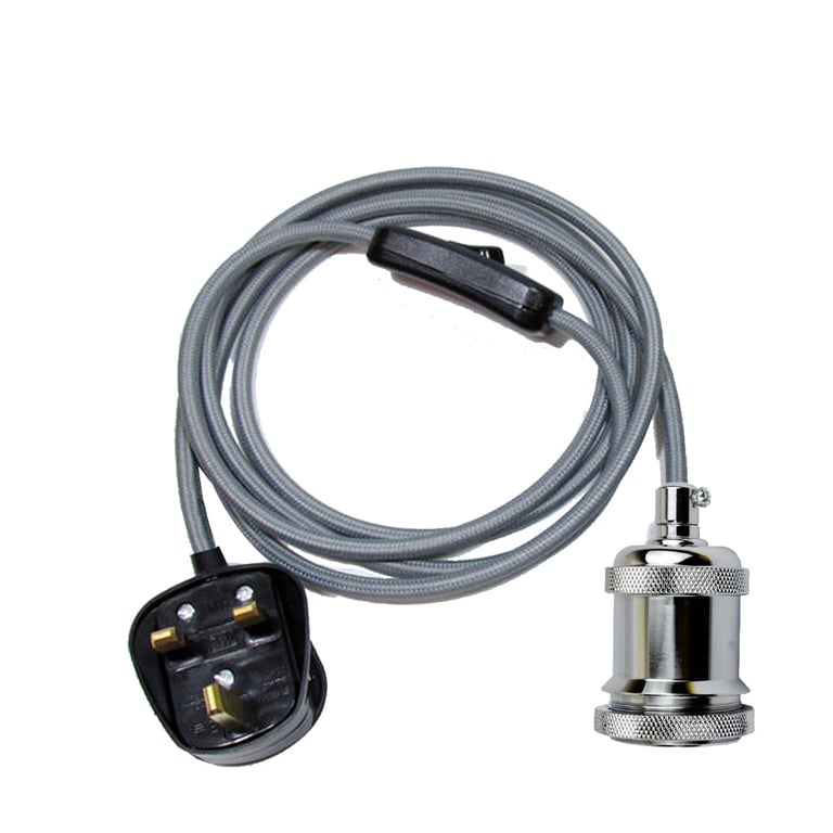 Burgundy 2m Fabric Flex Cable Plug-In Pendant Light Set with E27 Holder