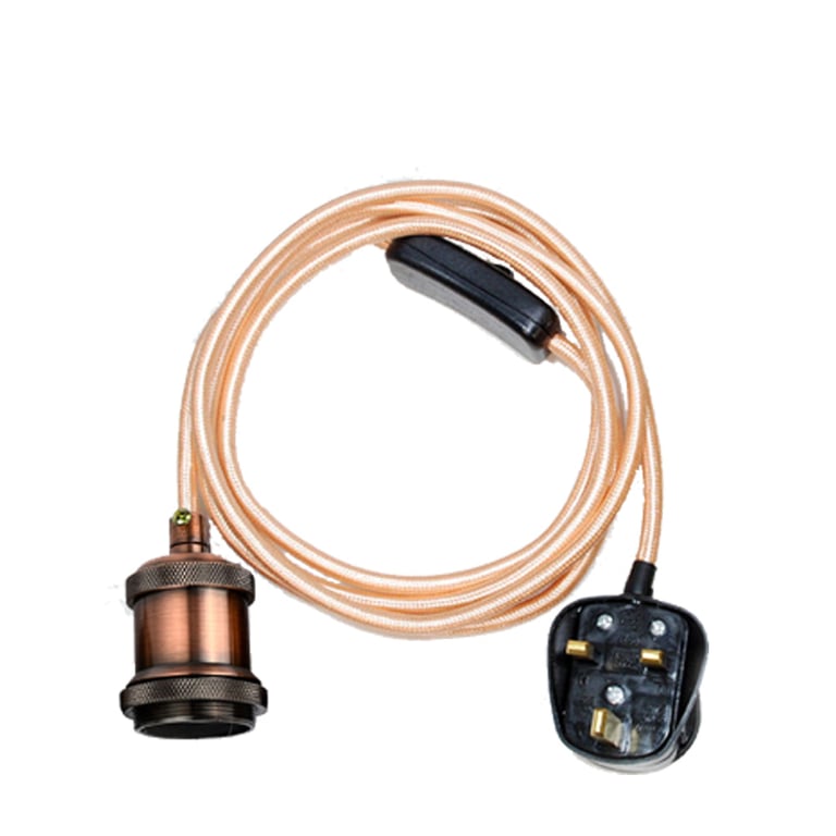 Burgundy 2m Fabric Flex Cable Plug-In Pendant Light Set E27 Holder