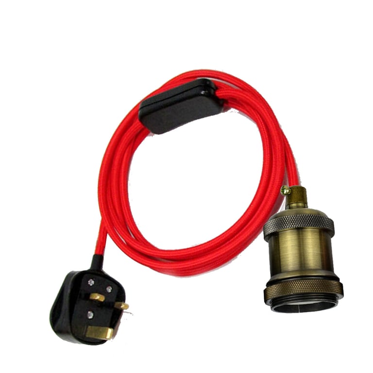 Burgundy 2m Fabric Flex Cable Plug-In Pendant Light Set with E27 Holder