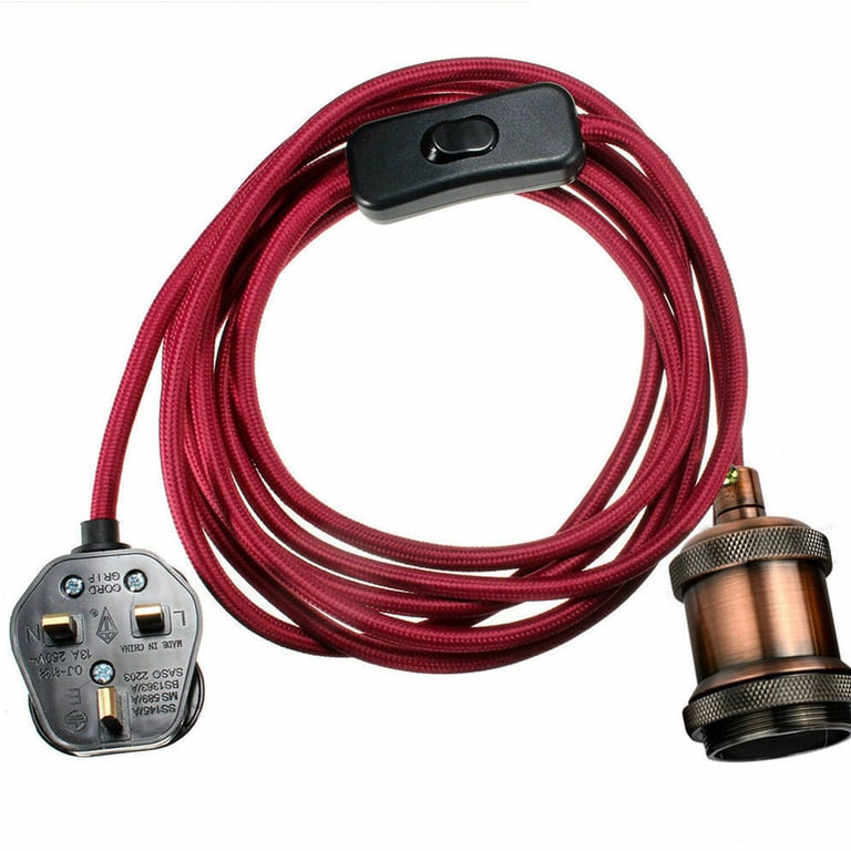 Burgundy 2m Fabric Flex Cable Plug-In Pendant Light Set with E27 Holder