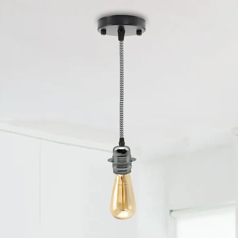 Ceiling Rose Fabric Flex Pendant Light Holder - Modern Suspension Set with E27 Lamp Holder