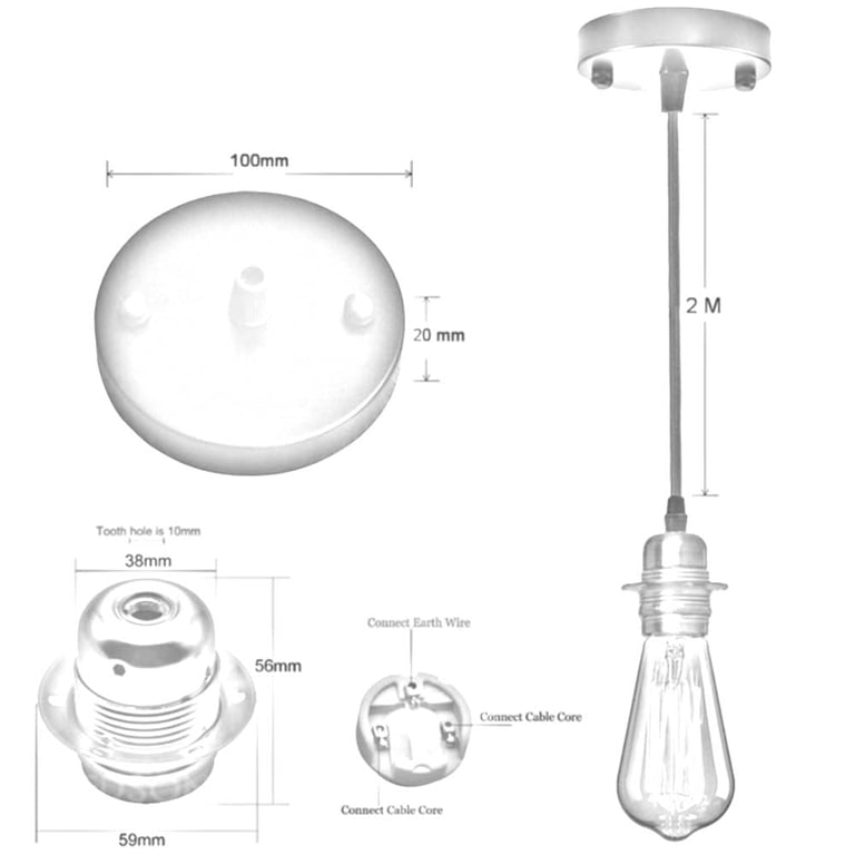 Ceiling Rose Fabric Flex Pendant Light Holder - Modern Suspension Set with E27 Lamp Holder