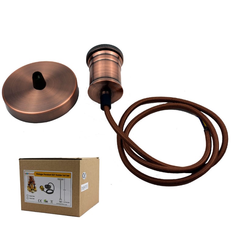 Copper E27 Ceiling Pendant Light 1m Hardwire 3 Core Cable Round Holder