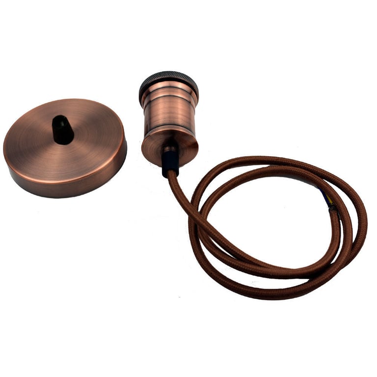 Copper E27 Round Ceiling Pendant Light 1m Cable Hardwire
