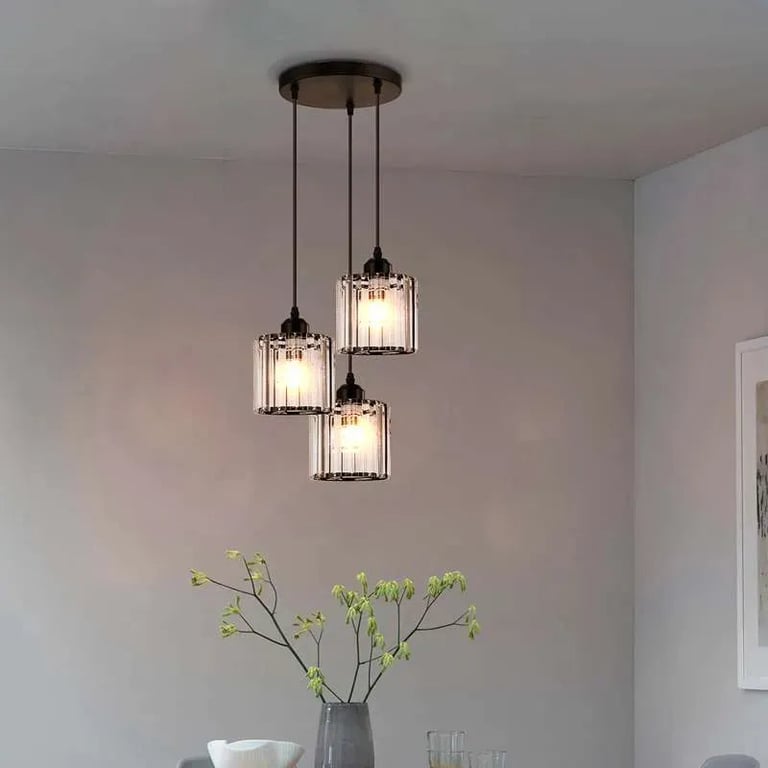 Modern 3-Light Crystal Pendant Light - High-End Dimmable Chandelier with K9 Crystal Lamp Shades for Dining Room and Living Areas