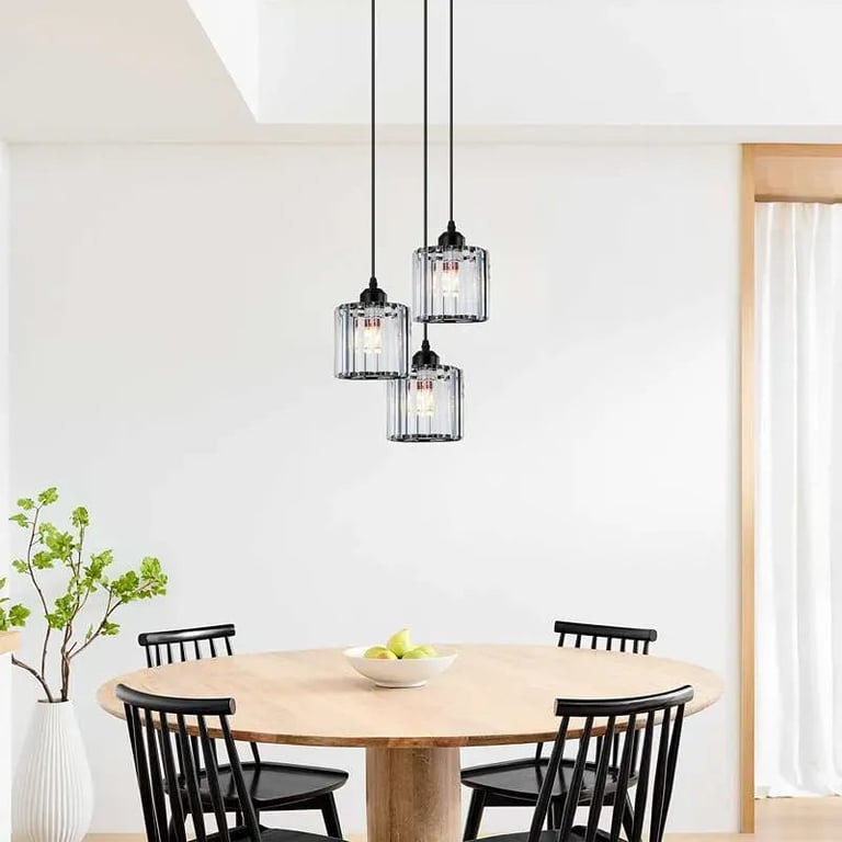 Modern 3-Light Crystal Pendant Light - High-End Dimmable Chandelier with K9 Crystal Lamp Shades for Dining Room and Living Areas