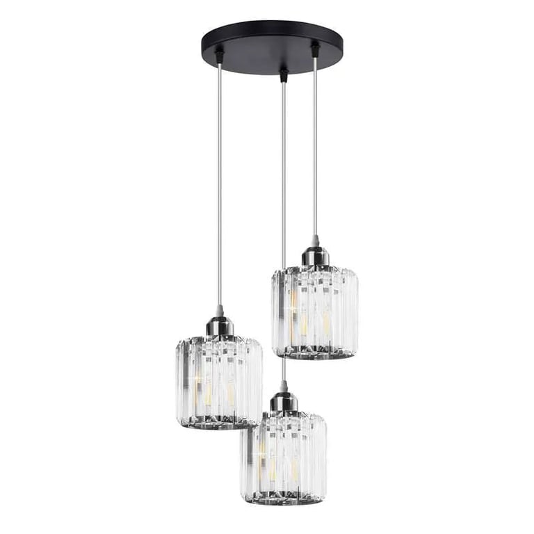 Modern 3-Light Crystal Pendant Light - High-End Dimmable Chandelier with K9 Crystal Lamp Shades for Dining Room and Living Areas