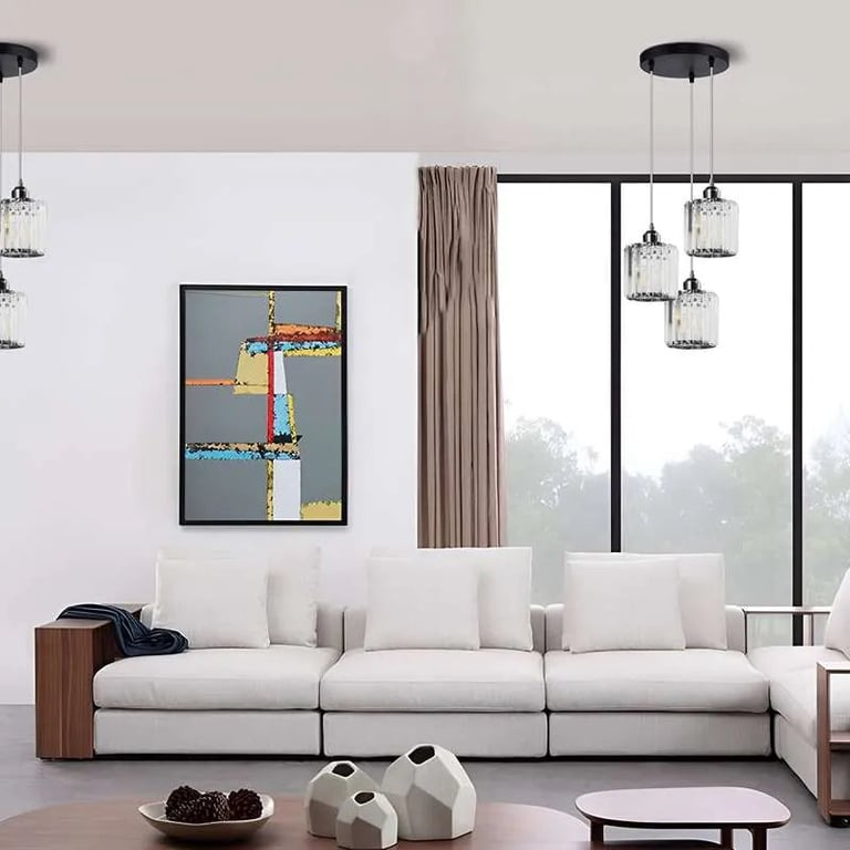 Modern 3-Light Crystal Pendant Light - High-End Dimmable Chandelier with K9 Crystal Lamp Shades for Dining Room and Living Areas