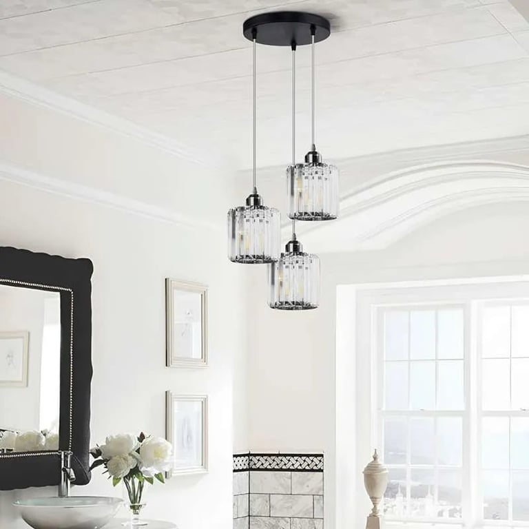 Modern 3-Light Crystal Pendant Light - High-End Dimmable Chandelier with K9 Crystal Lamp Shades for Dining Room and Living Areas