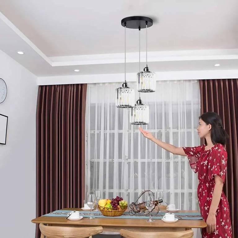 Modern 3-Light Crystal Pendant Light - High-End Dimmable Chandelier with K9 Crystal Lamp Shades for Dining Room and Living Areas