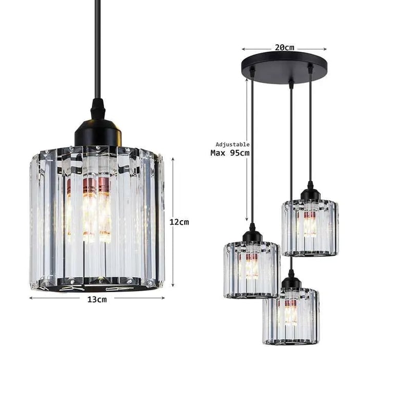 Modern 3-Light Crystal Pendant Light - High-End Dimmable Chandelier with K9 Crystal Lamp Shades for Dining Room and Living Areas