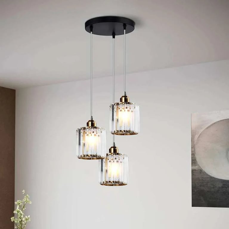 Modern 3-Light Crystal Pendant Light - High-End Dimmable Chandelier with K9 Crystal Lamp Shades for Dining Room and Living Areas