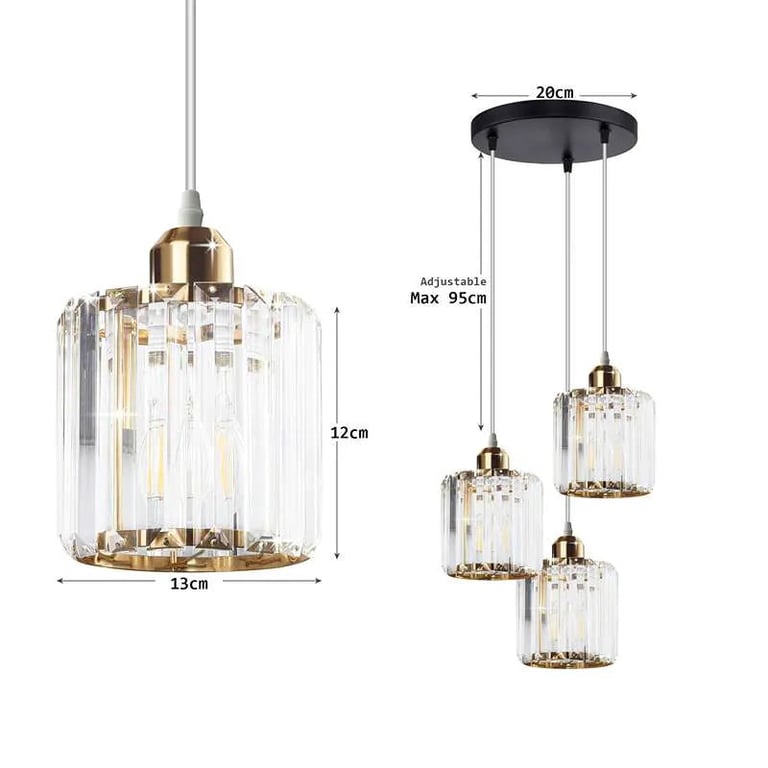 Modern 3-Light Crystal Pendant Light - High-End Dimmable Chandelier with K9 Crystal Lamp Shades for Dining Room and Living Areas