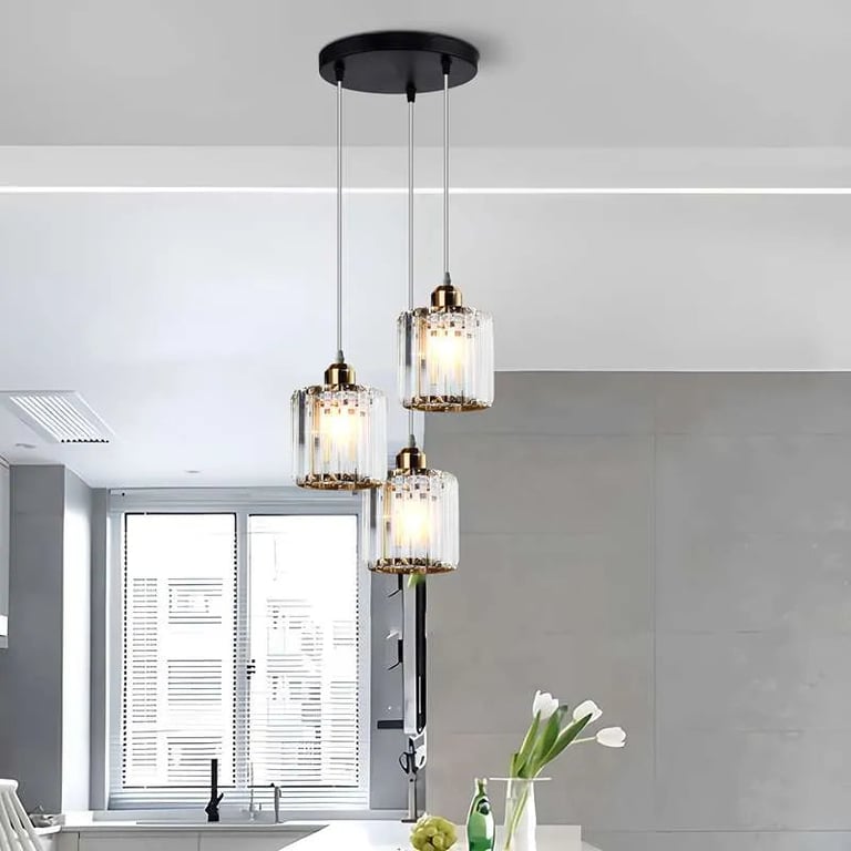 Modern 3-Light Crystal Pendant Light - High-End Dimmable Chandelier with K9 Crystal Lamp Shades for Dining Room and Living Areas