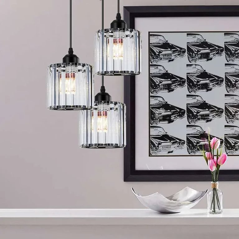 Modern 3-Light Crystal Pendant Light - High-End Dimmable Chandelier with K9 Crystal Lamp Shades for Dining Room and Living Areas