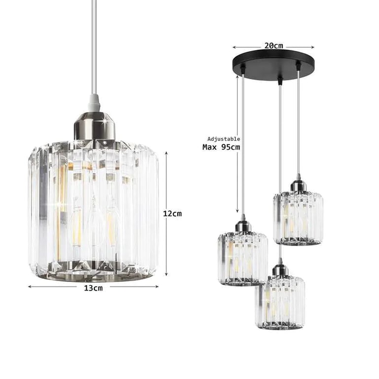 Modern 3-Light Crystal Pendant Light - High-End Dimmable Chandelier with K9 Crystal Lamp Shades for Dining Room and Living Areas