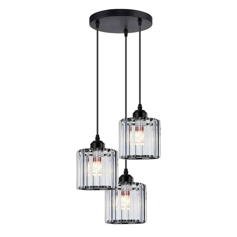 Modern 3-Light Crystal Pendant Light - Elegant LED Compatible Ceiling Fixture with Adjustable Cable and Clear Glass Shades