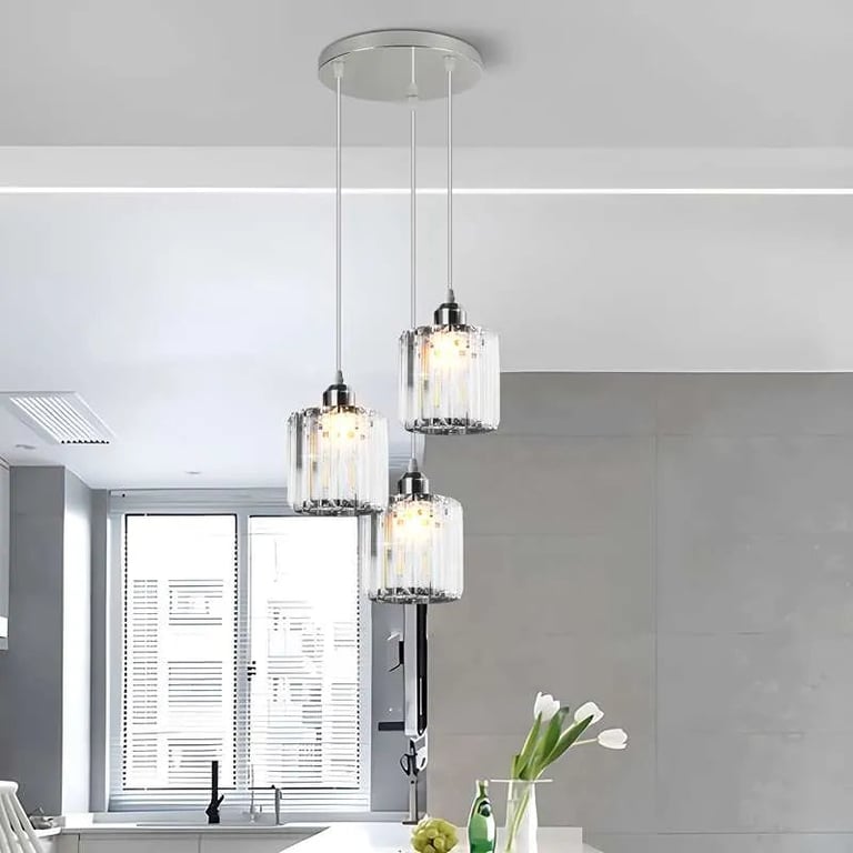Modern 3-Light Crystal Pendant Light - High-End Chandelier with K9 Crystal Lampshade and Dimmable LED Option