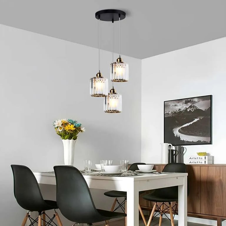 Modern 3-Light Crystal Pendant Light - High-End Chandelier with K9 Crystal Lampshade and Dimmable LED Option