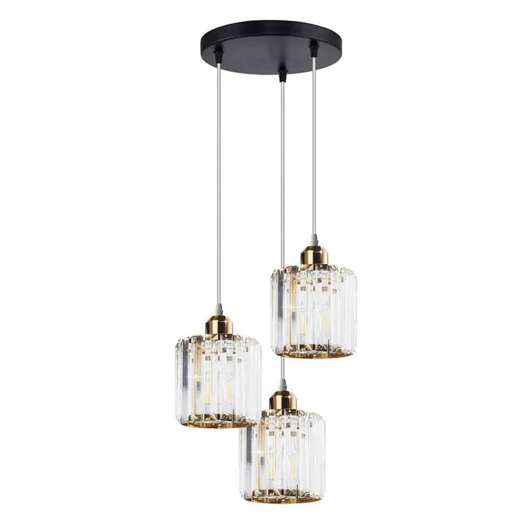 Modern 3-Light Crystal Pendant Light with K9 Glass Shades and Adjustable Cable - High End Dimmable Ceiling Fixture