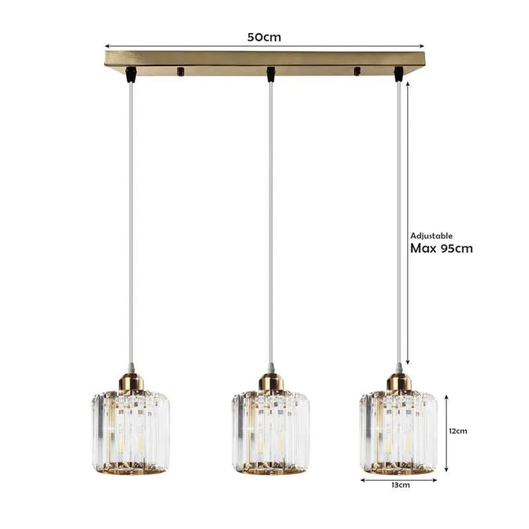 Modern Linear Pendant Lighting with Rectangle Clear Crystal Shade, Dimmable 60W LED Lamp for High-End Dining Room Lighting
