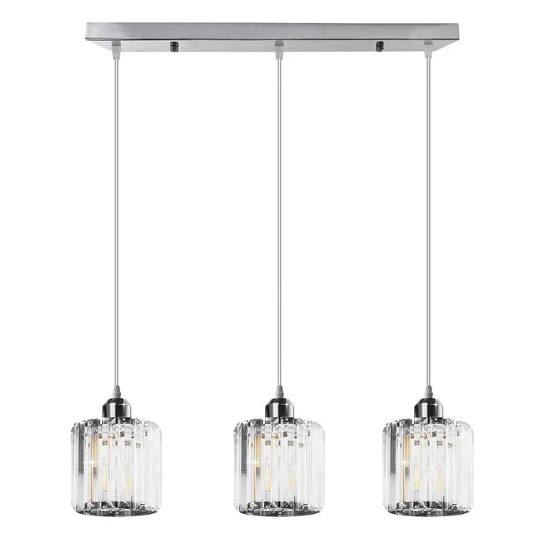 Modern Linear Pendant Lighting with Rectangle Clear Crystal Shade, Dimmable 60W LED Lamp for High-End Dining Room Lighting