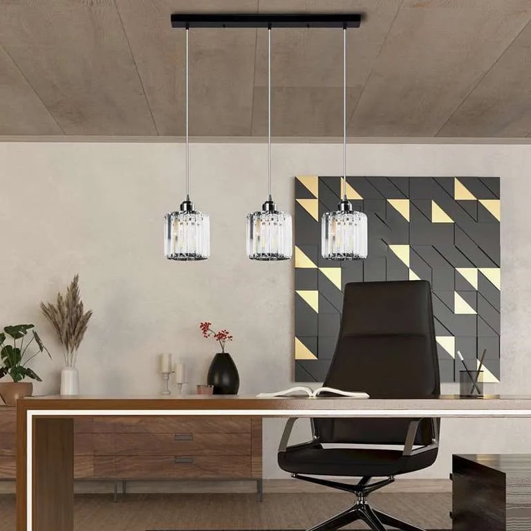 Modern Linear Pendant Lighting with Rectangle Clear Crystal Shade - High-End Dining Room Lighting Solution