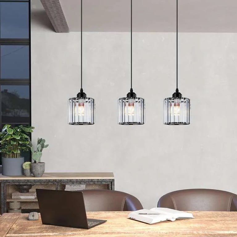 Modern Linear Pendant Lighting with Rectangle Clear Crystal Shade - High-End Dining Room Lighting Solution