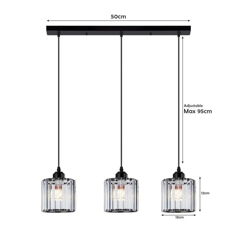Modern Linear Pendant Lighting with Rectangle Clear Crystal Shade - High-End Dining Room Lighting Solution