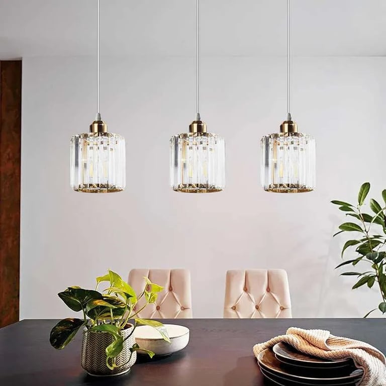 Modern Linear Pendant Lighting with Rectangle Clear Crystal Shade - High-End Dining Room Lighting Solution