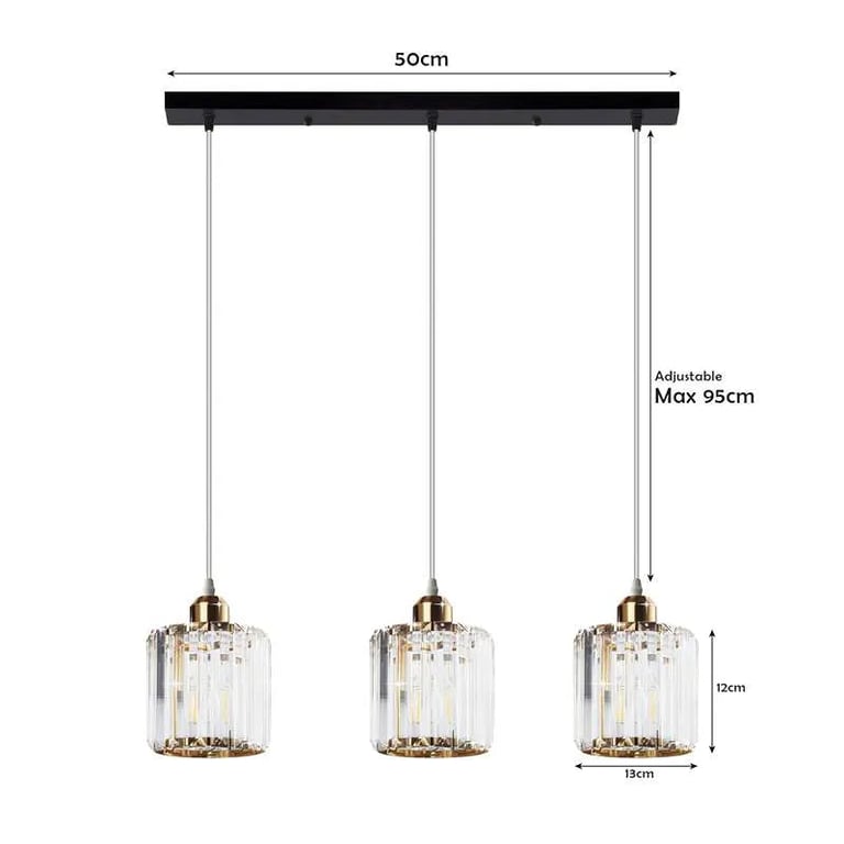 Modern Linear Pendant Lighting with Rectangle Clear Crystal Shade - High-End Dining Room Lighting Solution