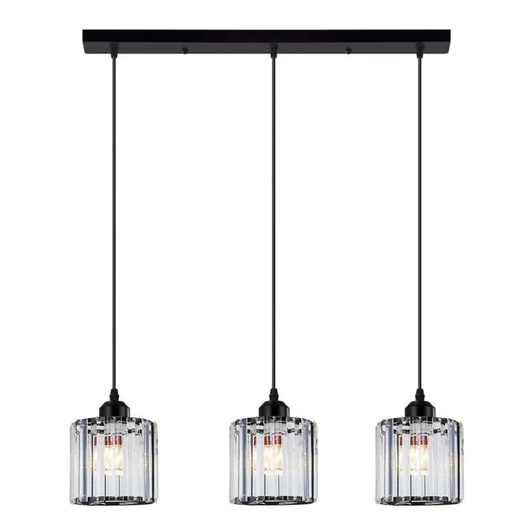 Modern Linear Pendant Lighting with Rectangle Clear Crystal Shade - High-End Dining Room Lighting Solution