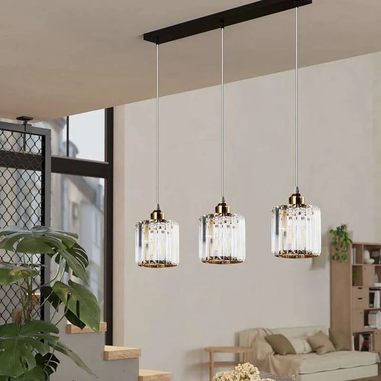 Modern Linear Pendant Lighting with Rectangle Clear Crystal Shade - High-End Dining Room Lighting Solution