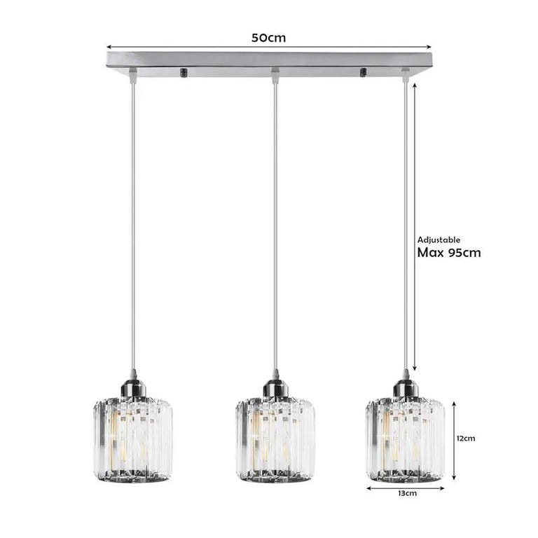 Modern Linear Pendant Lighting with Rectangle Clear Crystal Shade - High-End Dining Room Lighting Solution
