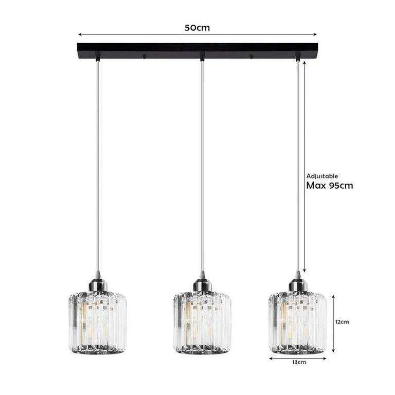 Modern Linear Pendant Lighting with Rectangle Clear Crystal Shade - High-End Dining Room Lighting Solution
