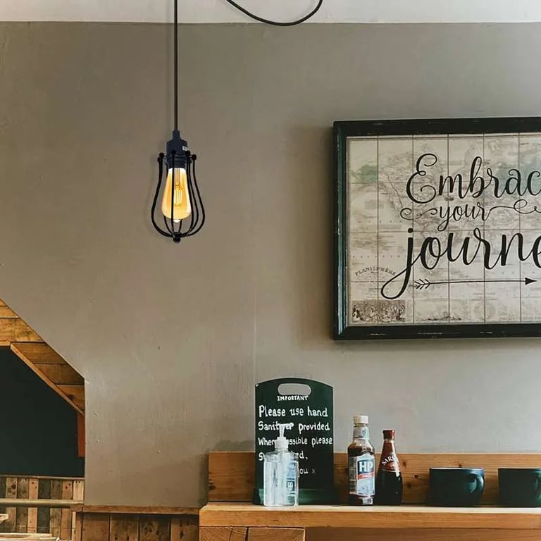 Industrial 6-Head Cage Pendant Light with Adjustable Cable and Dimmable Functionality