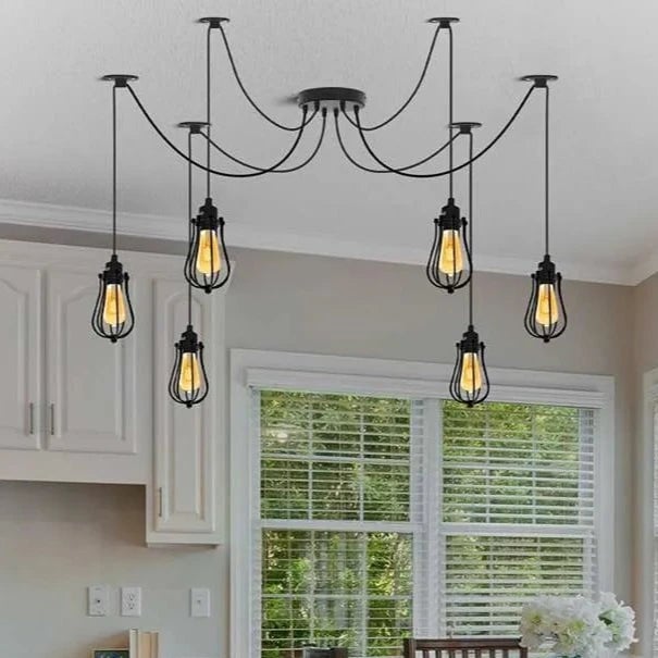 Industrial 126 Head Cage Pendant Light - Dimmable Ceiling Lamp with Adjustable Cable