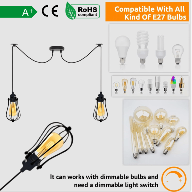 Industrial 126 Head Cage Pendant Light - Dimmable Ceiling Lamp with Adjustable Cable