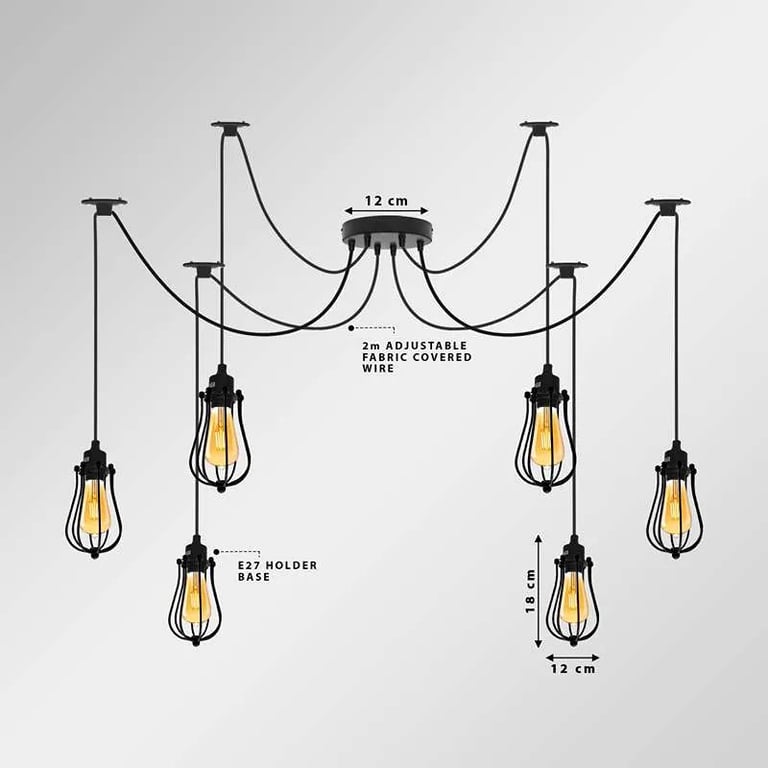 Industrial 126 Head Cage Pendant Light - Dimmable Ceiling Lamp with Adjustable Cable