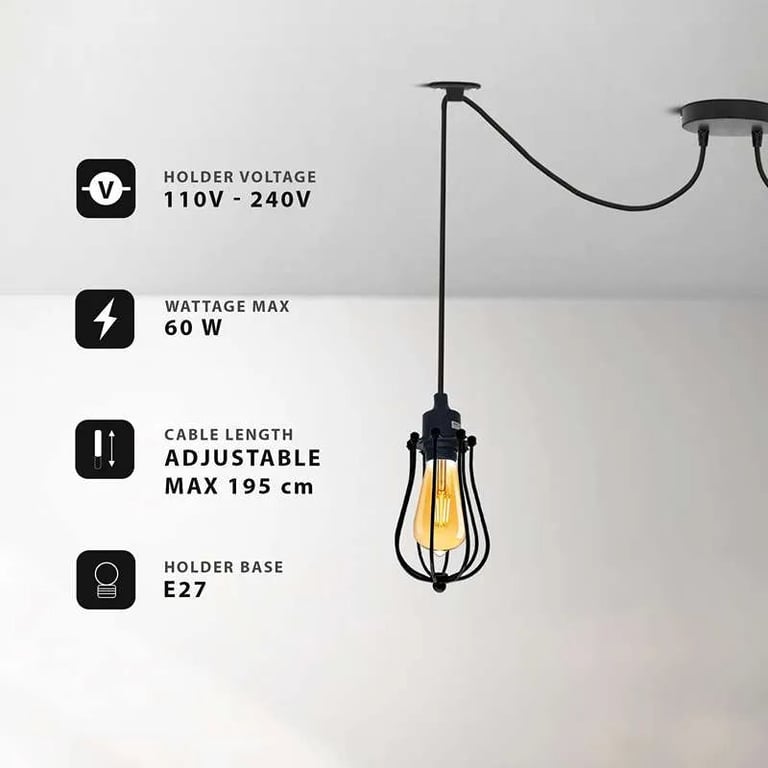 Industrial 126 Head Cage Pendant Light - Dimmable Ceiling Lamp with Adjustable Cable