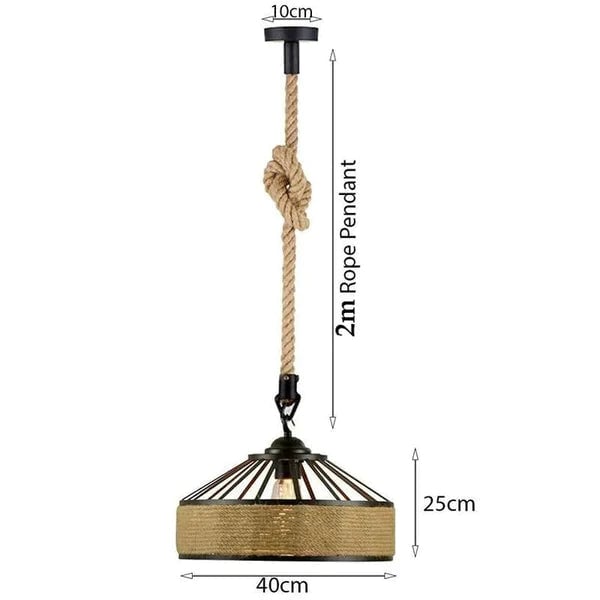 Industrial Hemp Rope Pendant Light - Rustic E27 Socket Fixture for Dining Room & Home Decor