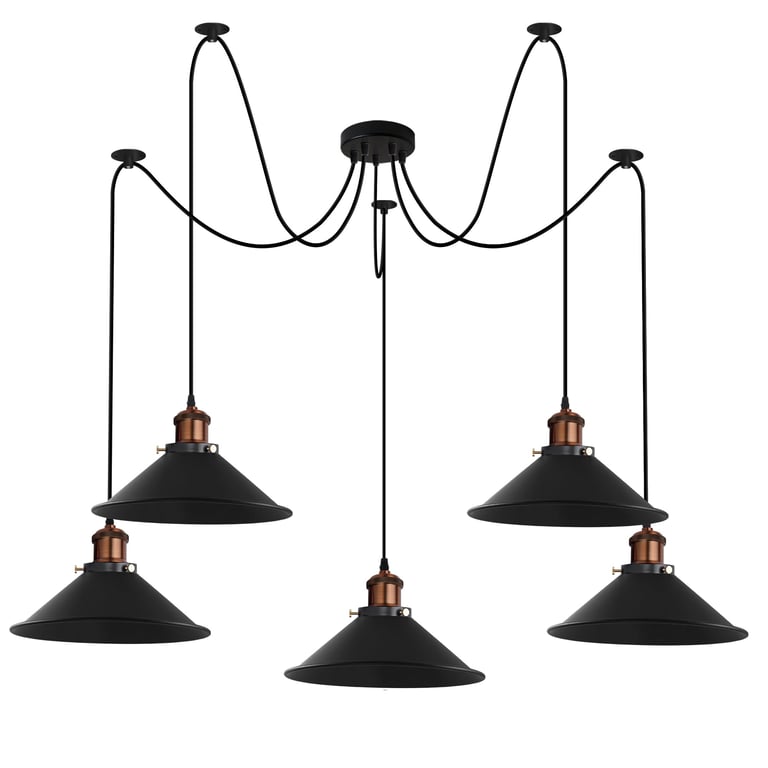 Industrial 5-Light Pendant Light Fixture with Adjustable Metal Cable