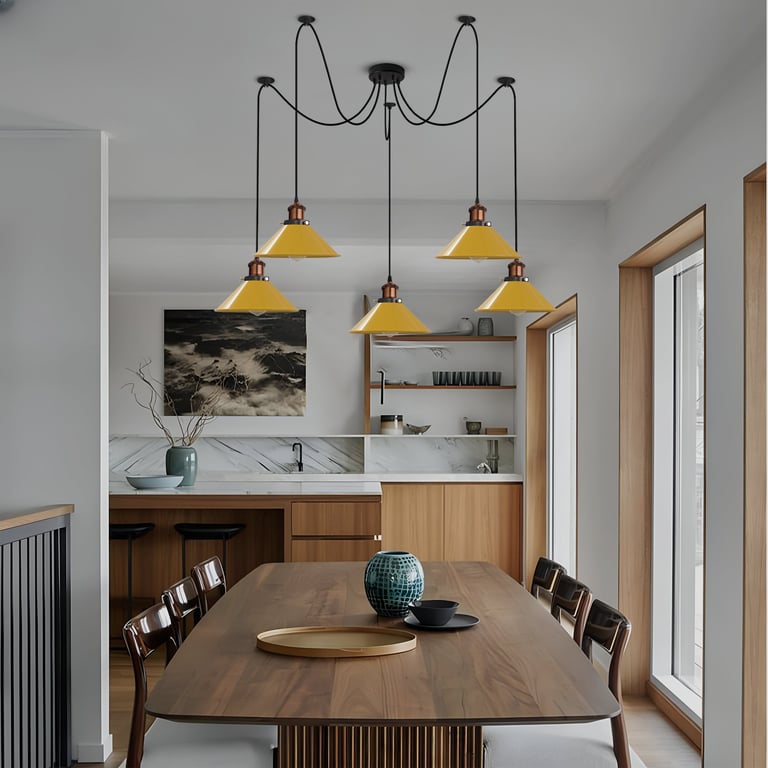 Industrial 5-Light Pendant Light Fixture with Adjustable Metal Cable