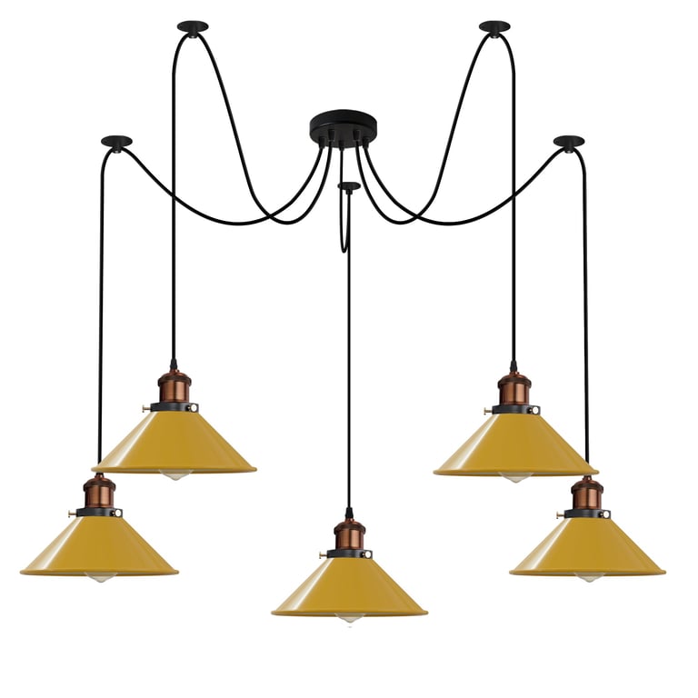 Industrial 5-Way E27 Pendant Light - Adjustable Cable & Vintage Design