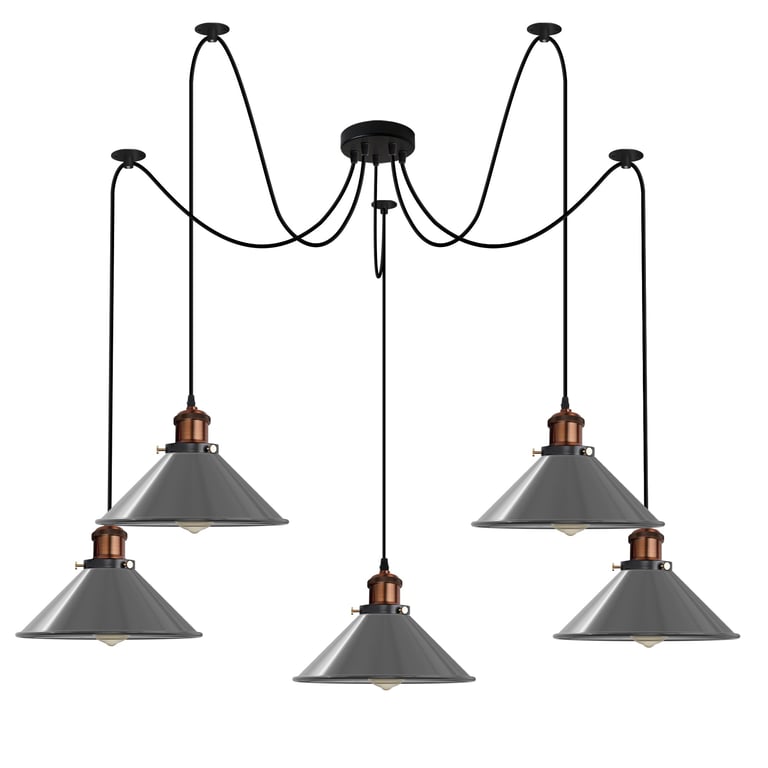 Industrial 5-Way Pendant Light with Adjustable Cable and E27 Bulb Compatibility