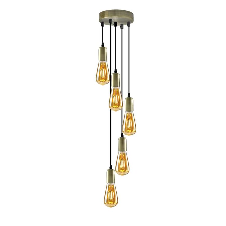 Industrial Ceiling 5 Light Pendant Light Fitting - Adjustable Height, Vintage Retro Design