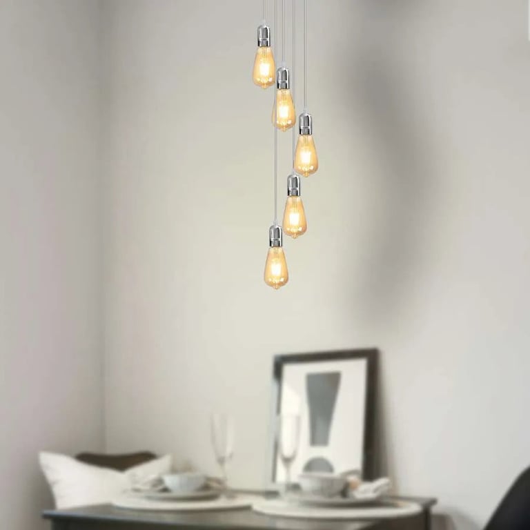 Industrial 5-Light Adjustable Height Metal Pendant Light Fitting
