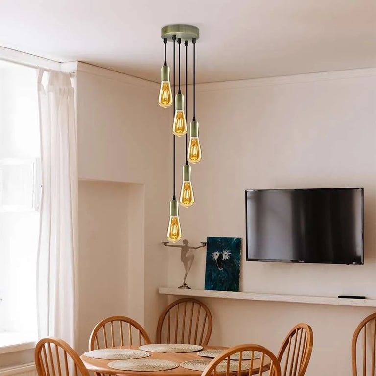 Industrial 5-Light Adjustable Height Metal Pendant Light Fitting