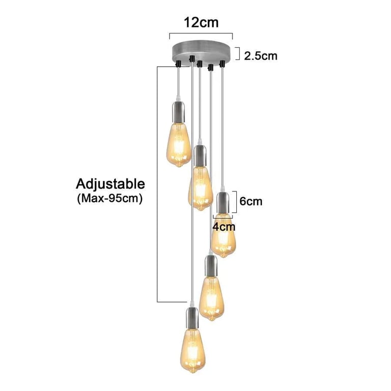 Industrial 5-Light Adjustable Height Metal Pendant Light Fitting