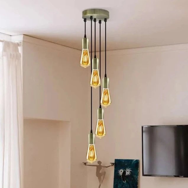 Industrial 5-Light Adjustable Height Metal Pendant Light Fitting